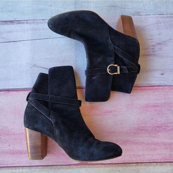 & Other Stories Black Suede Leather Buckle Block Heel Ankle Booties Women's 9US - Picture 2 of 11